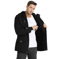 1 x Brand New CHEXPEL Men s Thick Winter Jackets with Hood Fleece Lining Cotton Military Jackets Work Jackets with Cargo Pockets - Black - Medium - RRP €153.64