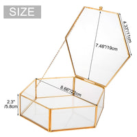 1 x RAW Customer Returns Homtone 11cm Golden Vintage Glass Box, Hexagon Glass Jewelry Box, Transparent Glass Jewelry Storage Organizer for Jewelry, Keepsakes, Bracelets - RRP €26.17