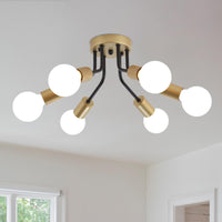 1 x RAW Customer Returns QAREHL Ceiling Light Black Gold, Ceiling Lamp Living Room Chandelier Vintage with E27 Socket - Ceiling Light 6 Bulbs for Bedroom Kitchen Hallway - RRP €38.6