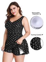 1 x RAW Customer Returns Summer Mae Women s One-Piece Swimsuit Plus Size Dress Printed Beach Skirt Black Dots 4XL - RRP €45.61