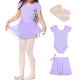 1 x RAW Customer Returns Durio children s ballet clothing girls ballet dress dance dress girls cotton short sleeve ballet leotard with skirts and leggings light purple 4-5 years - RRP €20.16