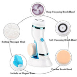 1 x RAW Customer Returns in 1 Electric Facial Cleansing Brush, Facial Cleanser with 2 Speed Setting, Includes Detachable Handle and 4 Brush Head Blue  - RRP €25.15