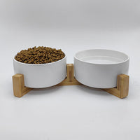 4 x Brand New 2 Ceramic Bowls with Bamboo Stand for Dogs and Cats for Pets - Elevated Ceramic Cat Bowl, Food Bowl and Water 850ml 2, White  - RRP €81.6