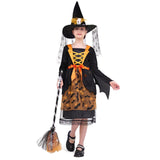 1 x Brand New ZUCOS Children s Witch Costume with Lights Halloween Girls Costume Carnival Cosplay Costumes Princess Dress with Witch Broom and Hat Black, 4-6 Years  - RRP €19.99