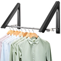 1 x RAW Customer Returns LIVEHITOP Folding Wall Clothes Rack Pack of 2 Space Saving Aluminum Clothes Hooks with Rod and Clothes Hanger Hook Holder for Bedroom Bathroom Balcony Indoor Outdoor Black  - RRP €25.19