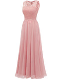 1 x RAW Customer Returns DRESSTELLS Women s Evening Dress Floor Length Elegant for Wedding Chiffon Bridesmaid Dresses Lace Cocktail Dress Sleeveless Ball Gown Blush XL - RRP €56.81