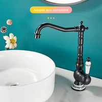 1 x RAW Customer Returns Maynosi wash basin faucet, kitchen sink faucet, retro faucet with 360 degree swivel spout, Victorian ceramic faucet for kitchen or bathroom, antique brass - RRP €24.0