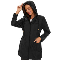 1 x RAW Customer Returns Durio Rain Jacket Women Waterproof Breathable with Hood Lightweight Foldable Transition Jacket Outdoor Jacket with Adjustable Drawstring Waist Black 2XL - RRP €37.99