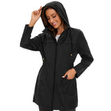 1 x RAW Customer Returns Durio Rain Jacket Women Waterproof Breathable with Hood Lightweight Foldable Transition Jacket Outdoor Jacket with Adjustable Drawstring Waist Black 2XL - RRP €37.99