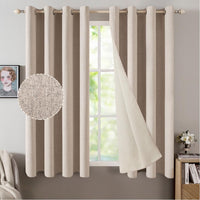 1 x RAW Customer Returns MIULEE Blackout Curtains with Eyelets Linen Look Set of 2 145 x 140 cm Beige Curtain Opaque with Eyelets Thermal Curtain Cold Protection Curtains Living Room Bedroom Heat Insulating - RRP €36.99