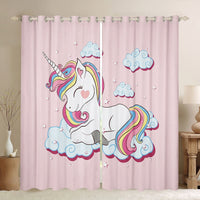 1 x RAW Customer Returns Children s Window Curtain 137 x 117 cm Unicorn Opaque Curtains Decor Pink Cartoon Unicorn Rainbow Clouds Print Curtain Opaque Curtains Decor for Lovely Cute Animals Decorative Set of 2 - RRP €36.29