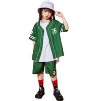 1 x Brand New LOLANTA Kids Street Style Jersey Outfits Oversized Button Down Baseball Shirt and Shorts Clothing Set Green 170 - RRP €27.6