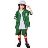 1 x Brand New LOLANTA Kids Street Style Jersey Outfits Oversized Button Down Baseball Shirt and Shorts Clothing Set Green 170 - RRP €27.6