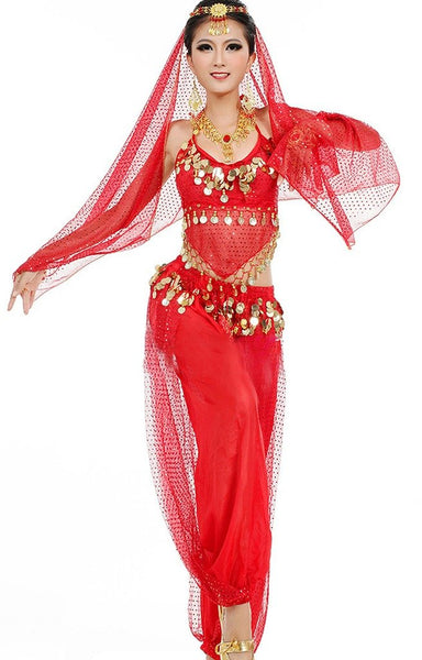 1 x RAW Customer Returns Astage Women s Belly Dance Costumes Set Indian Dance Performance Clothing, Red, Fits DE 32-40 - RRP €30.99