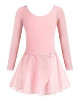 1 x RAW Customer Returns Bricnat girls ballet clothing, children s ballet dress, dance bodysuit, leotard, long-sleeved dance dress with tutu, children s cotton, pink, 130 - RRP €22.64