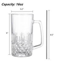 1 x RAW Customer Returns Frcctre 6 Pack 16oz Glass Beer Mug Large Beer Glasses with Handle and Stainless Steel Straws, Lead Free Crystal Drinking Glasses Water Cups for Beer Juice Drinks Bar - RRP €26.99