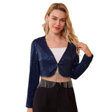 1 x RAW Customer Returns Kate Kasin Women s Casual Cardigan Bolero Wedding Sequins Festive Coat for Cocktail Party Color Dark Blue XL - RRP €21.55