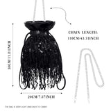 1 x Brand New Ushiny Sequin Tassel Bag for Women Girls Shoulder Bag Fringe Handbag Cross Body Bag Rave Outfit Black  - RRP €51.6