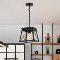 1 x RAW Customer Returns Ganeed Farmhouse Pendant Lamp Light Metal Cage Rustic Lantern Chandelier Height Adjustable Hanging Light for Kitchen Island Dining Room Bedroom Foyer Black 1 Light - RRP €59.99