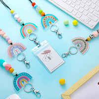 1 x Brand New Povxlum 8 Pieces Teacher Lanyard for ID Cards and Keys, Acrylic Lanyard with Boho Rainbow Beads, Cute Keychains for Women, ID Lanyard - RRP €27.6