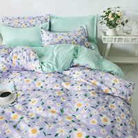 1 x Brand New ED-Lumos Bedding Set, 4 Piece, Duvet Cover, Pillowcase Polyester, Purple, with Flower, 150 x 200 cm - RRP €28.99