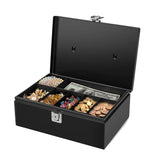 1 x RAW Customer Returns Flexzion Cash Box Lockable with 7 Compartments, Steel Money Box, Portable Money Organizer with Handle Cylinder Lock 2 Keys Coin Insert for Coin Note Jewelry, 28 x 20 x 9 cm, Black - RRP €26.16