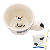 1 x Brand New hengshukeji Cute 3D Little Cow Ceramic Mug, Hand Painted 3D Animal Mugs with Coaster and Spoon, Handmade Animal Figurine, Ceramic Tea Cup for Coffee, Tea, Milk and More - RRP €14.08