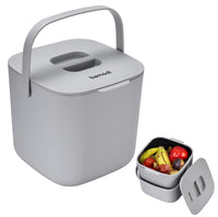 1 x RAW Customer Returns Bamodi organic waste bin kitchen double compartment, plastic, for compost or small waste in kitchen bathroom - 7L - grey, composter - RRP €25.2