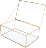 1 x RAW Customer Returns Homtone 33x23x14 cm Golden Vintage Glass Box Terrarium Retro Jewelry Box Transparent Glass Jewelry Storage Organizer for Wedding Birthday Party Decor Extra Large Plus  - RRP €41.15