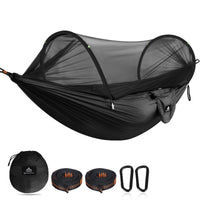 1 x RAW Customer Returns NATUREFUN Ultra-Light Travel Camping Hammock Mosquito Net Hammock 300 kg load capacity, breathable quick-drying parachute nylon 2 premium carabiners, 2 nylon slings included Black - RRP €33.99