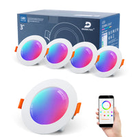 1 x RAW Customer Returns DUSKTEC LED recessed spotlights Smart with Alexa 230V, LED spots RGB white flat 7W, recessed spots colorful 68mm Bluetooth, ceiling spots color change with  control ceiling spots IP44 4 pieces for bathroom bedroom - RRP €35.69