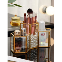 1 x RAW Customer Returns Make up brush holder glass, HARLIANGXY cosmetic organizer, make up brush storage, make up organizer gold, make-up storage, pen holder for dresser, dressing table, desk - RRP €24.1