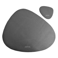 1 x RAW Customer Returns Simon Lee Woodham 2 Piece Triangular Oval Leather Placemat Washable Set with Coasters and Placemats for Home Dining Kitchen Hotel Office - RRP €12.1