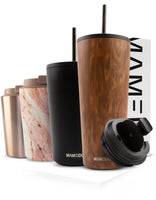 1 x RAW Customer Returns MAMEIDO thermal mug with straw 470ml 700ml - drinking cup with lid and straw made of stainless steel, double-walled insulated, leak-proof - coffee to go cup Oak Wood, 0.47l  - RRP €29.99