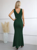 1 x RAW Customer Returns Laughido Cocktail Dress Wrap Dress Elegant Long Evening Dresses Women s Maxi Dress Party Dress Festive Bodycon Wedding Summer Dress Dark Green, Small  - RRP €48.4