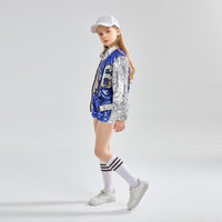 1 x RAW Customer Returns LOLANTA 4 Pieces Girls Hip Hop Dance Costume Kids Sequins Jazz Dance Clothing Set Socks Attached, Blue, 6-7 Years, 130 - RRP €41.98