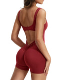 1 x RAW Customer Returns ZAAYO Women Workout Jumpsuits Shorts Sexy Backless Gym Bodycon Scrunch Butt Yoga Bodycon One Piece Full Body Suit Stretch Elegant Jumpsuits Wine Red Medium - RRP €37.3