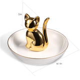 1 x Brand New ROSA ROSE Ring Holder Cat Jewelry Holder for Rings, Earrings, Bracelets, Necklaces, Watches - Made of Ceramic Silver Cat  - RRP €14.11