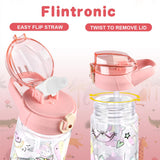 1 x RAW Customer Returns flintronic 500ml children s water bottle, children s drinking bottle with straw, BPA-free children s water bottles, sports water bottle with leak-proof flip-top lid for girls and boys, pink - RRP €9.98