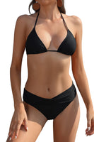 1 x RAW Customer Returns SHEKINI Women s Bikini Set Backless Adjustable Classic Triangle Bikini Top Sexy Two Piece Swimsuit Ruched Bikini Bottoms Beach Bikini S, Black E  - RRP €33.99