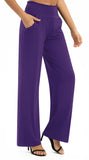 1 x RAW Customer Returns EXCHIC Women s Solid Color Loose Straight Cut Palazzo Pants High Waist Stretchy Lounge Pants with Pockets XL, Purple  - RRP €28.21