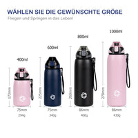 1 x RAW Customer Returns FJbottle drinking bottle stainless steel 1L, 800ml, 600ml, 400ml children BPA-free leak-proof water bottle thermos bottle sports, suitable for carbonated drinks thermos flask for university, school, fitness,  bicycle - RRP €18.68