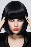 1 x RAW Customer Returns Mildiso Short Bob Black Hair Wigs Straight with Flat Bangs Synthetic Colorful Cosplay Daily Party Wig for Women Natural Like Real Hair 12 Inch 002A - RRP €20.16