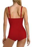 1 x RAW Customer Returns Viottiset Women s One Piece Swimsuit High Waist Tummy Control Boyleg Ruched Straps Monokini Twist Front Red XL - RRP €35.28