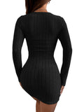 1 x RAW Customer Returns GORGLITTER Women s Petite Figure-hugging Dress Bodycon Mini Dress Knitted Autumn Dress Long Sleeve Dresses with Round Neck Black M - RRP €26.99