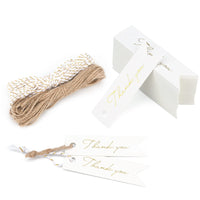 35 x Brand New Kraft Paper Thank You Tags 7x2cm, 100 pcs with Jute Twine, for Handmade Gifts, Weddings, Parties White with Gold Letters  - RRP €295.75