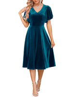 1 x RAW Customer Returns bridesmay Bridesmaid Dress for Women, Cocktail Dress with Flutter Sleeves, Party Dress, Flared Dress for Teens Turquoise 3XL - RRP €46.38