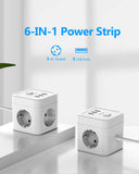 1 x RAW Customer Returns JSVER power cube 5M power strip 3 compartments with USB, surge protection with 3 USB chargers 15.5W multiple socket 3680W with switch for office, home or travel - white - RRP €26.21