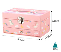 1 x RAW Customer Returns Behave musical jewelry box with wind-up key mirror - jewelry storage and organizer for elegant treasures - jewelry box in pink with rainbow, cloud and unicorn motifs - RRP €24.16