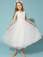 1 x RAW Customer Returns Danna Belle Flower Girl Dress, Girls Princess Wedding Birthday Party Dress, White, 12 Years, 140 146 - RRP €37.3